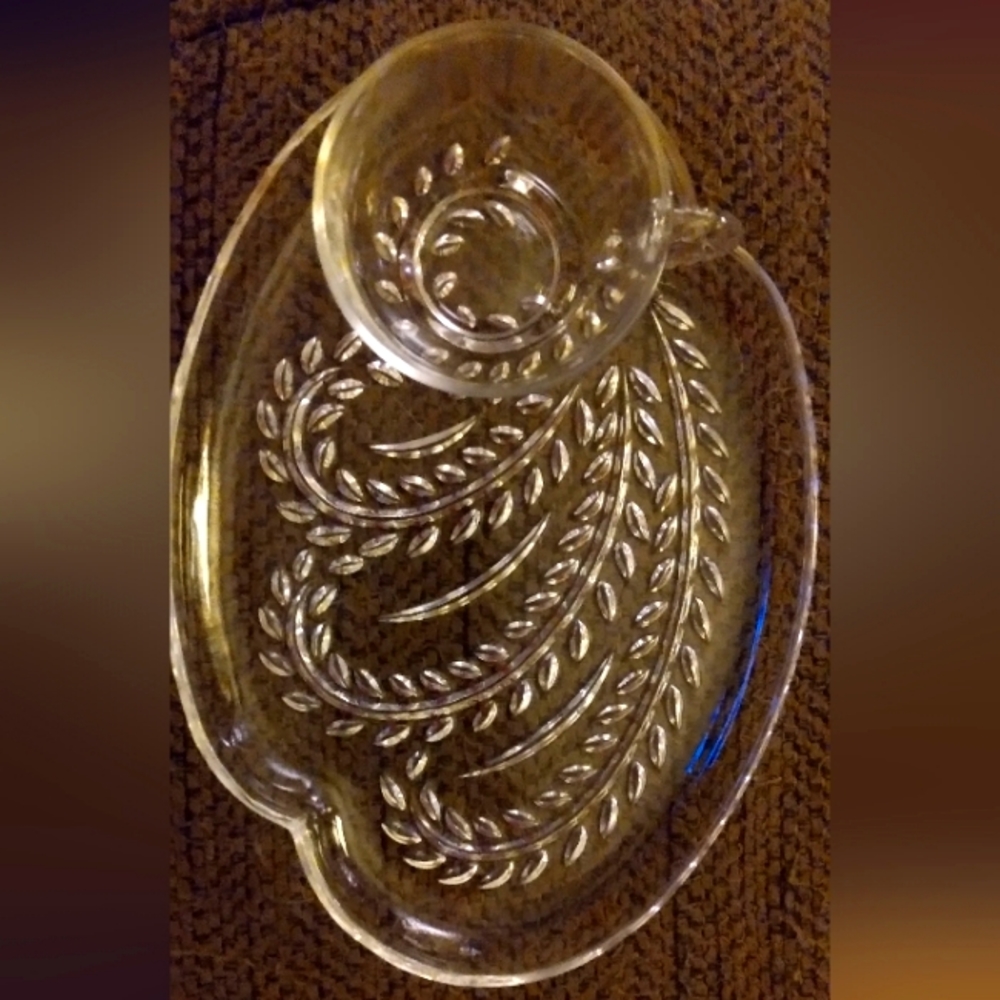 Federal cut glass Homestead wheat snack plate.